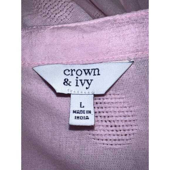 CROWN & IVY Soft Pink Long Sleeve Ruffle Embroidered Neckline Boho Blouse - Picture 10 of 11